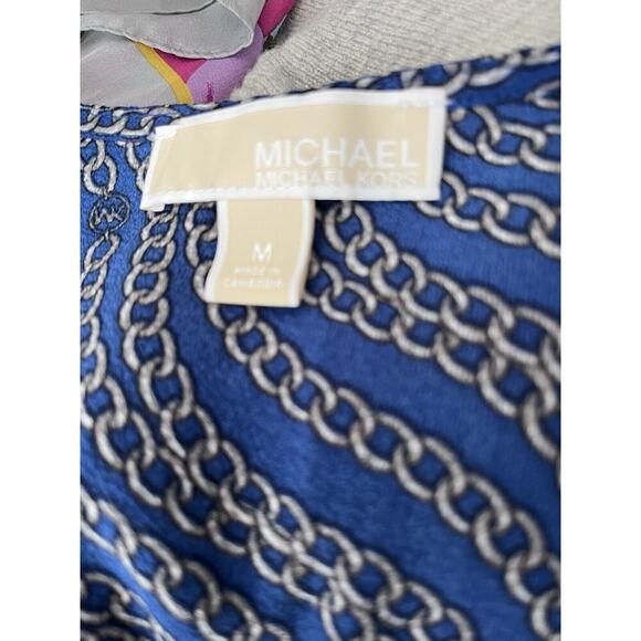 Michael Kors Blue Wavy Chain Faux Wrap Women's Ruffle M Dress Retails $155 - Picture 7 of 7